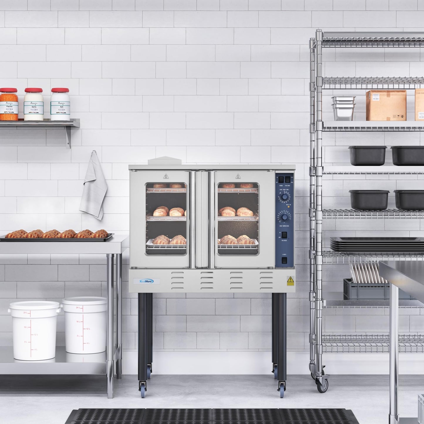 KoolMore 38 in. Full-Size Single Deck Commercial Liquid Propane Convection Oven 54,000 BTU with Casters in Stainless-Steel(KM-CCO54-LPC)