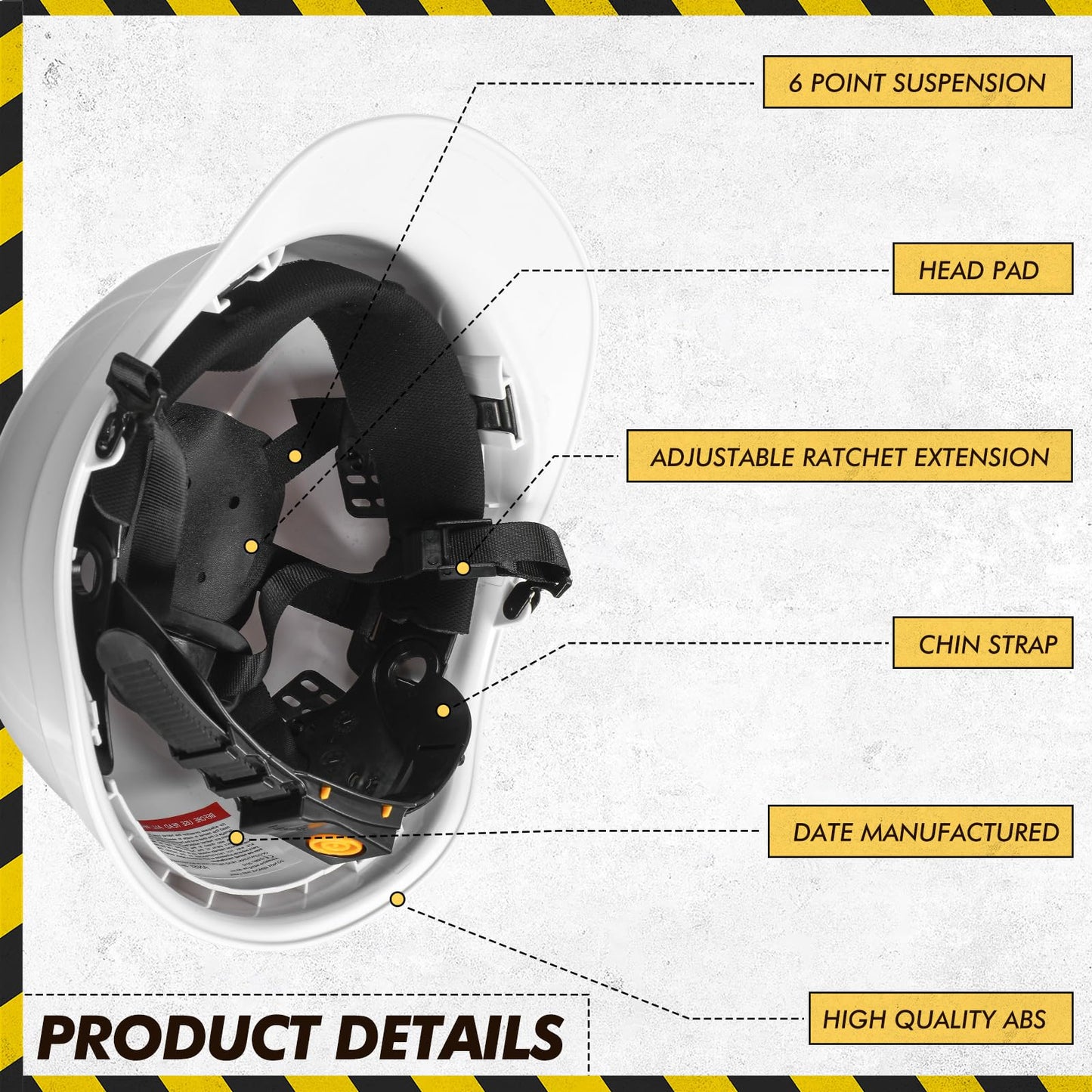 10 Pcs 6 Pt. Suspension Hard Hat Bulk Meets ANSI Z89.1 Type I Class C, Cap Style Hard Hat Ratchet Vented White Construction Helmet for Safety Man Woman