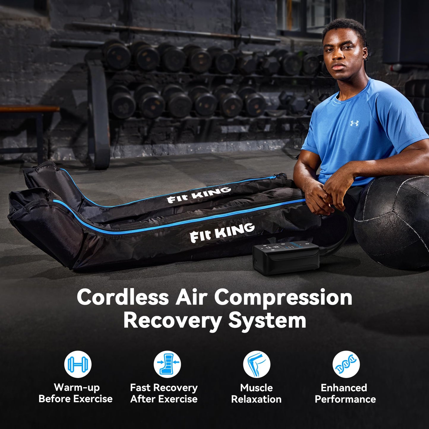 FIT KING Air Compression Recovery System, Rechargeable Leg Massager with 5 Chambers, Customized Zone Massage Optional, FSA-HSA (Medium)