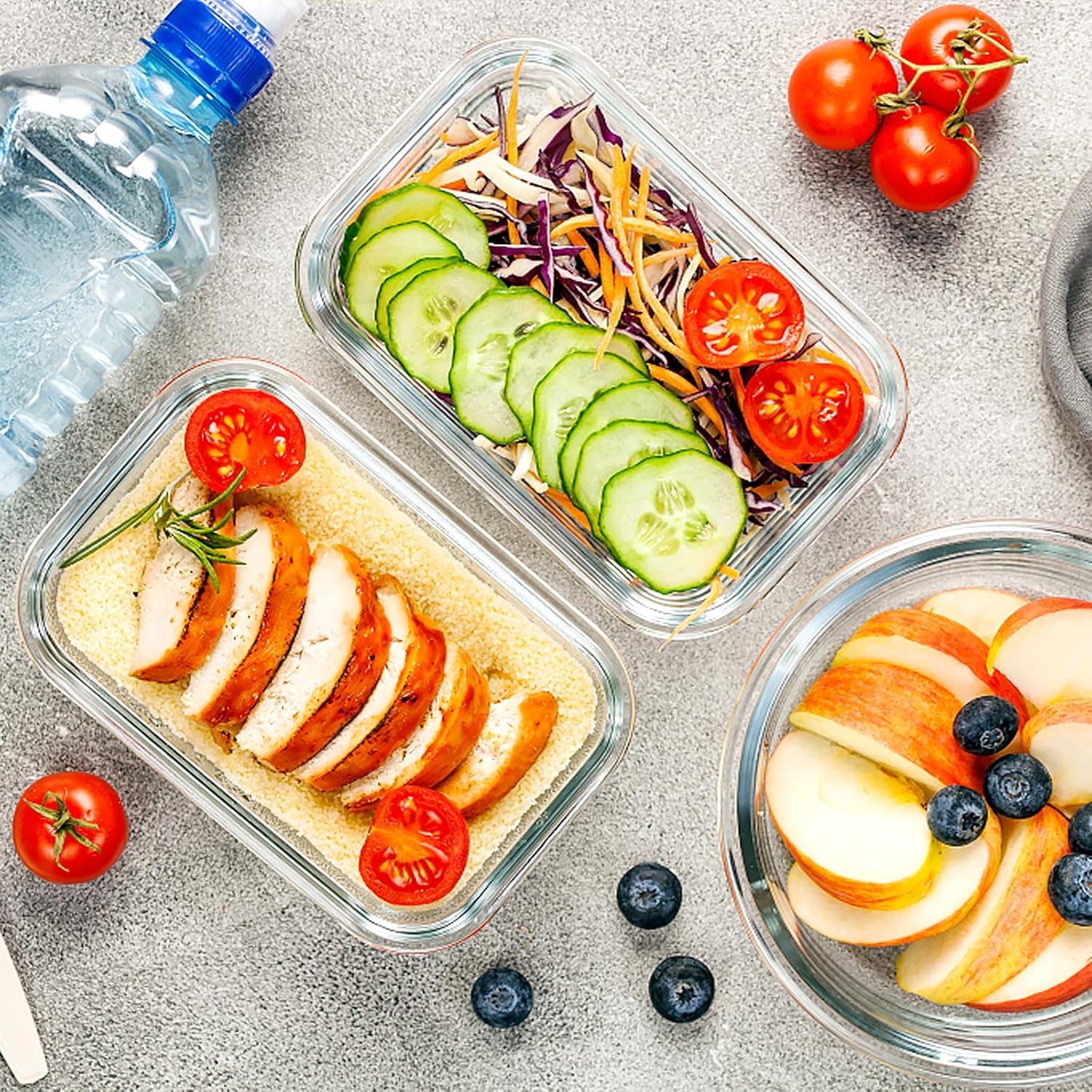 VERONES Glass Meal Prep Containers - 10 Pack Airtight Storage Set with Lids | BPA-Free, Stackable, Microwave & Oven Safe, Grey