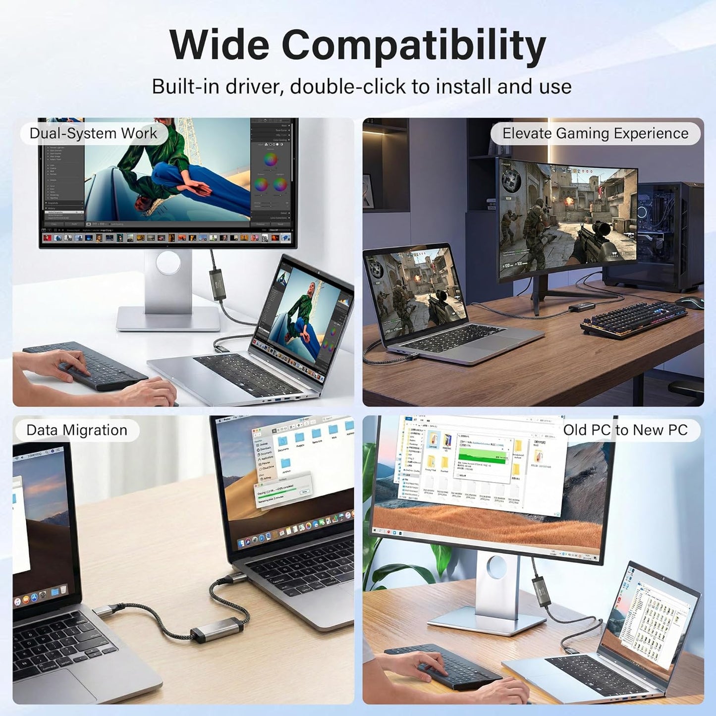 3.0 2 2 Elecan High Speed USB PC to PC Transfer Cable FT for Windows & macOS, USB A to A Direct Data Sync Link Bridge