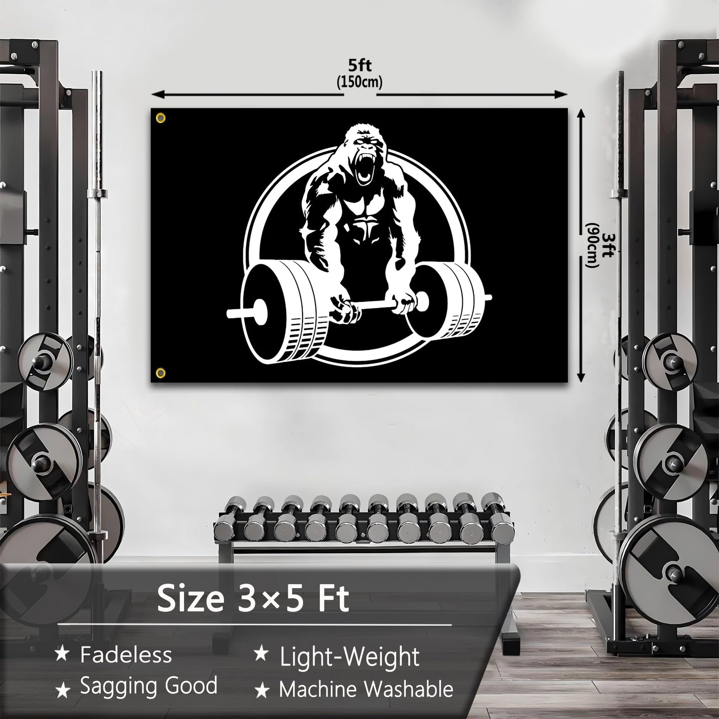Gorilla Weightlifting Flag 3x5 Ft Motivational Fitness Inspirational Flags for Home Gym Decor College Room Wall Garage Flag Banner Decor