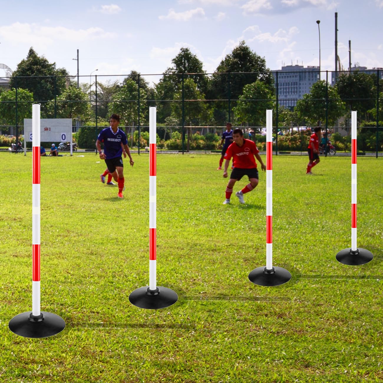 ASENVER Red-White Soccer Agility Pole Set Rubber Base Dribbling Stick Multifunctional Training Pole Traffic Warning Sign Pole (3.3 FT, Pack of 6)