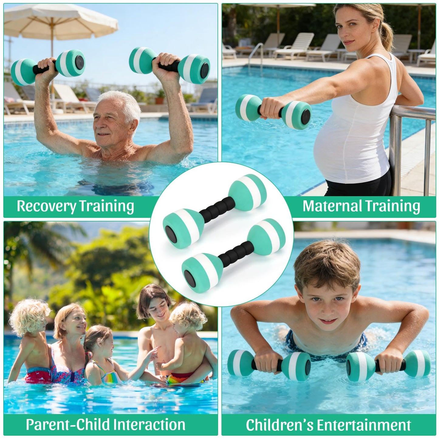 Carperipher Aquatic Dumbells,2Pcs Foam Water Weights Aerobic Exercise Fitness Equipment Dumbbells, Pool Resistance Swimming Training for Men/Women Weight Loss, Beginner Swimming Training (Green)