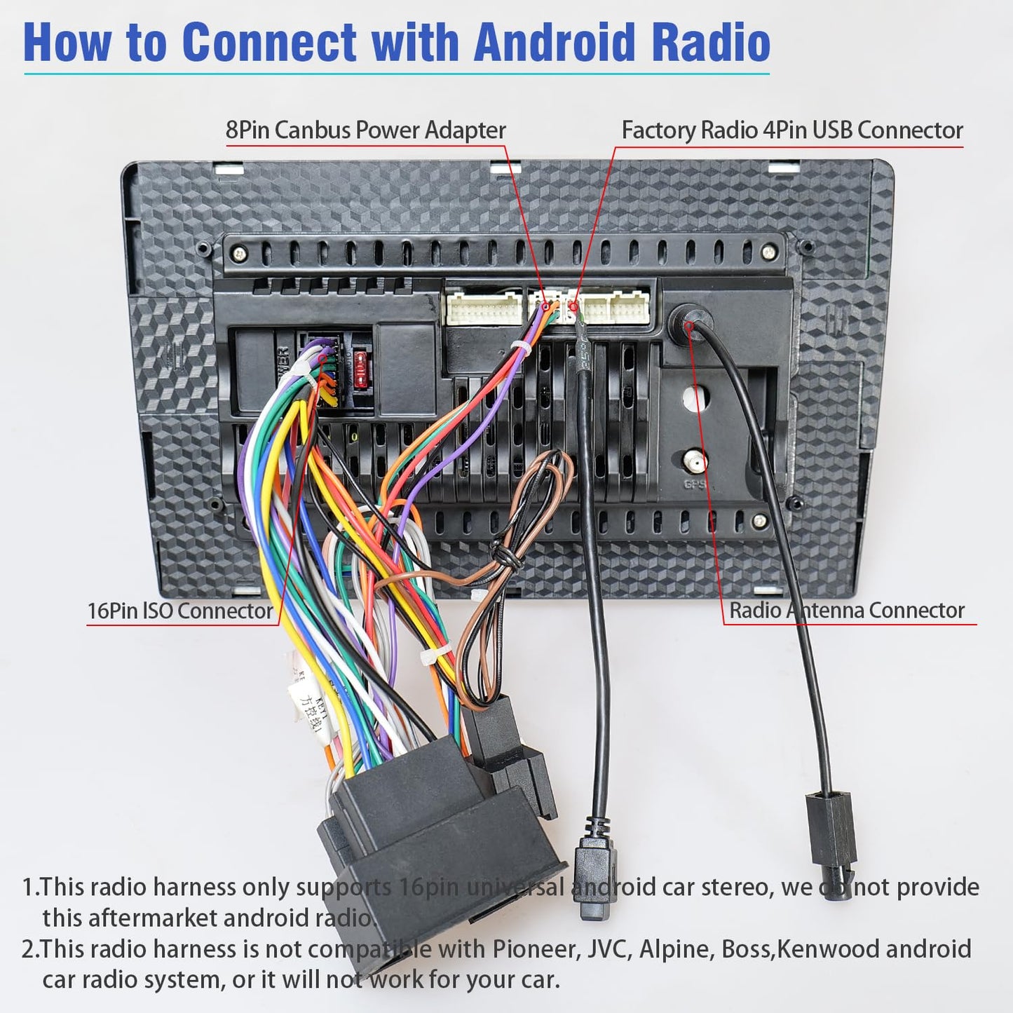 44Pin Orlando,16Pin Radio Wiring Harness Kit Replacement for Chevrolet Malibu Trax Cruze Aveo ISO Android Stereo