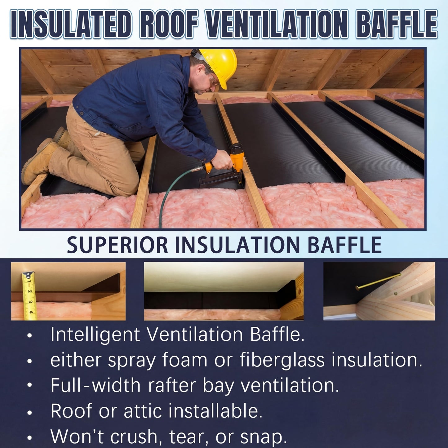 36 Pack 16 Attic Insulation Baffle, Black Durable Polypropylene Attic Baffles for 14½'' Rafter Bays with 2" Air Channel Rafter Vents Improve Roof Ventilation and Prevent Insulation Blockage