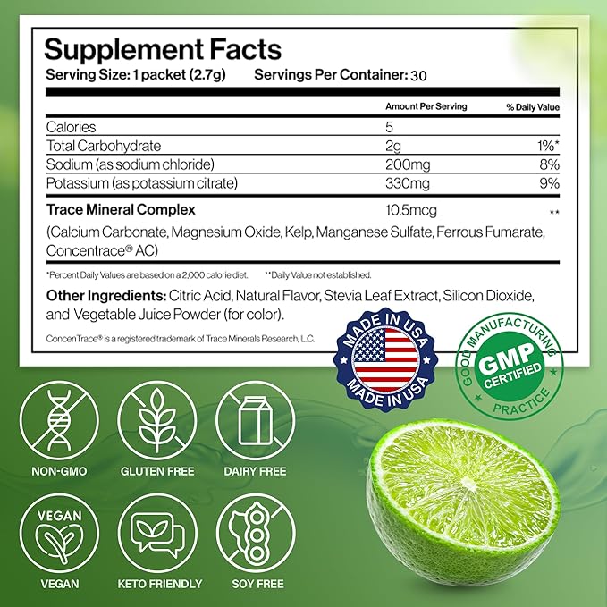 Dr. Price’s Electrolyte Mix | Sugar-Free Hydration Powder with 72+ Trace Minerals | No Sugar, Fast-Dissolving Electrolytes Powder Packets | Lemon-Lime (30 Packs)