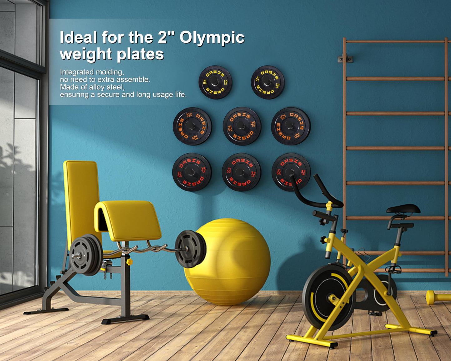 MIUONO Weight Plate Holder, Wall Mounted Weight Rack Storage for 2" Olympic Weight Plate, 4 Pack Home Gym Organizer (Upgraded Larger Screws)