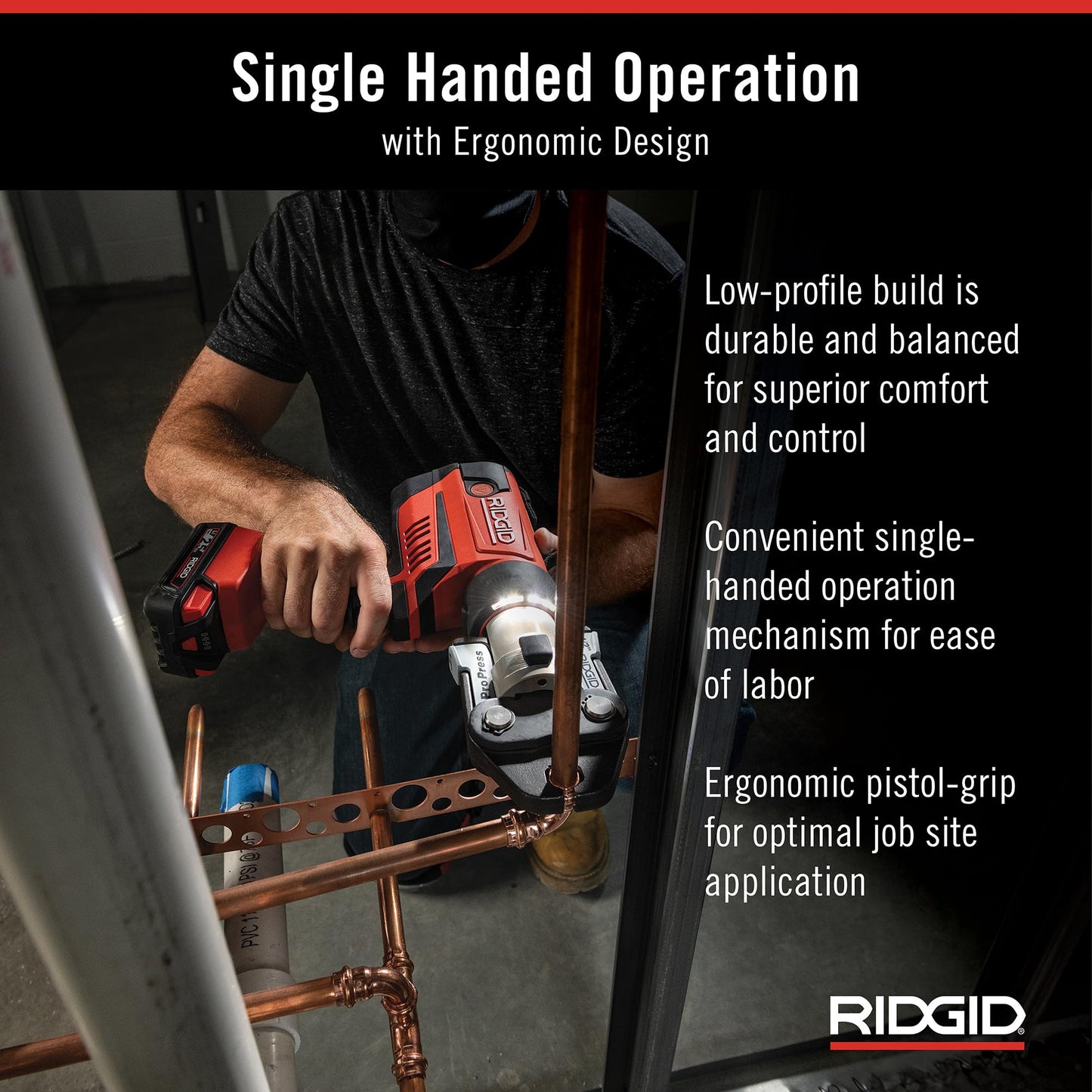 RIDGID 67053 RP 350 ProPress 8-Piece Pressing Tool Kit with 18-Volt Battery, Charger, 4 ProPress Press Tool Jaws (1/2" to 2"), and Case