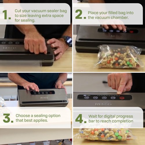 Nesco Preserve Plus Vacuum Sealer | Dry & Moist Modes | Built-in Bag Cutter & Roll Storage | 11.8" Seal Width | Includes 2 Rolls