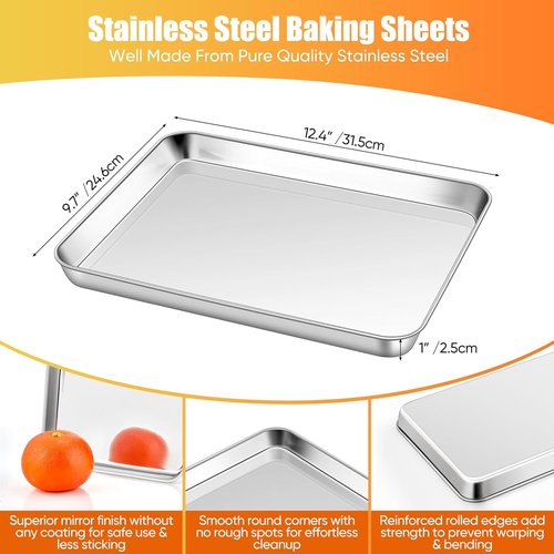 Homikit Baking Sheet Set - 9 x 13 Inches Stainless Steel Quarter Pan | Non-Stick, Rust-Free, Dishwasher Safe