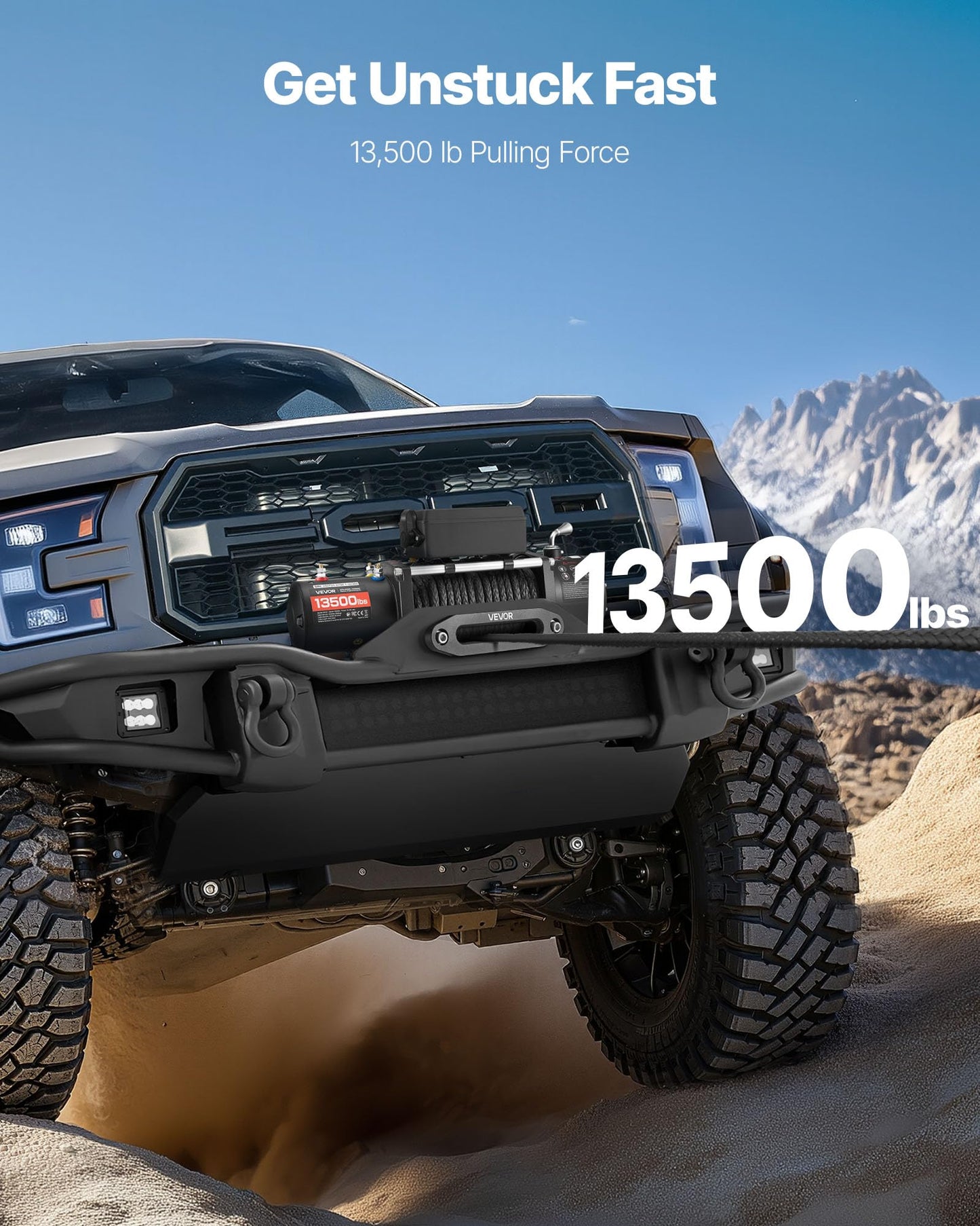VEVOR Electric Winch, 13500 lbs Load Capacity, 12V DC Truck Winch with Φ3/8 in x 85 ft Synthetic Rope, Wireless & Wired Remote Control, IP55 Waterproof for Towing Off-Road SUV Jeep Trailer Boat