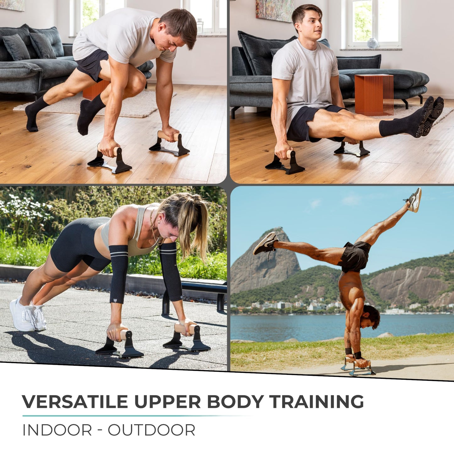 PULLUP & DIP Parallettes - Push Up Handles with Ergonomic Wooden Handles & Heavy-Duty Steel - Non-slip Parallettes Bars for Strength Training and Calisthenics - Press Up Handles for Push Ups