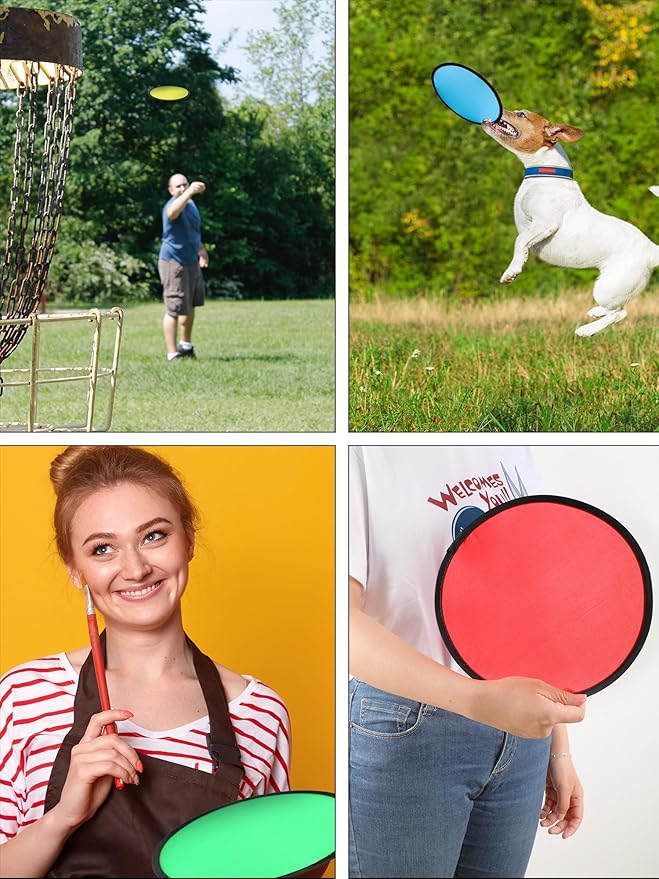 Gejoy Foldable Flying Disc Fans Bulk with Bags 9.8 Inch DIY Sublimation Handheld Cooling Fan Beach Flying Disc for Summer Outdoor Games Activities Birthday Wedding Party Favors