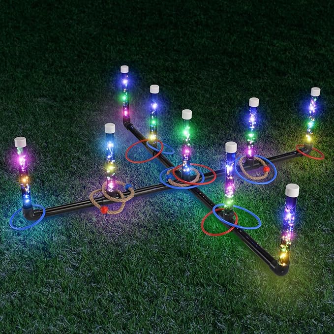 Outdoor Games for Game Night: FunforFun! Upgraded 30-Inch LED Ring Toss Game with 26 Rings Yard Games for Adults Kids Easter Gifts Outdoors Toys for Beach Lawn for Party Ideal