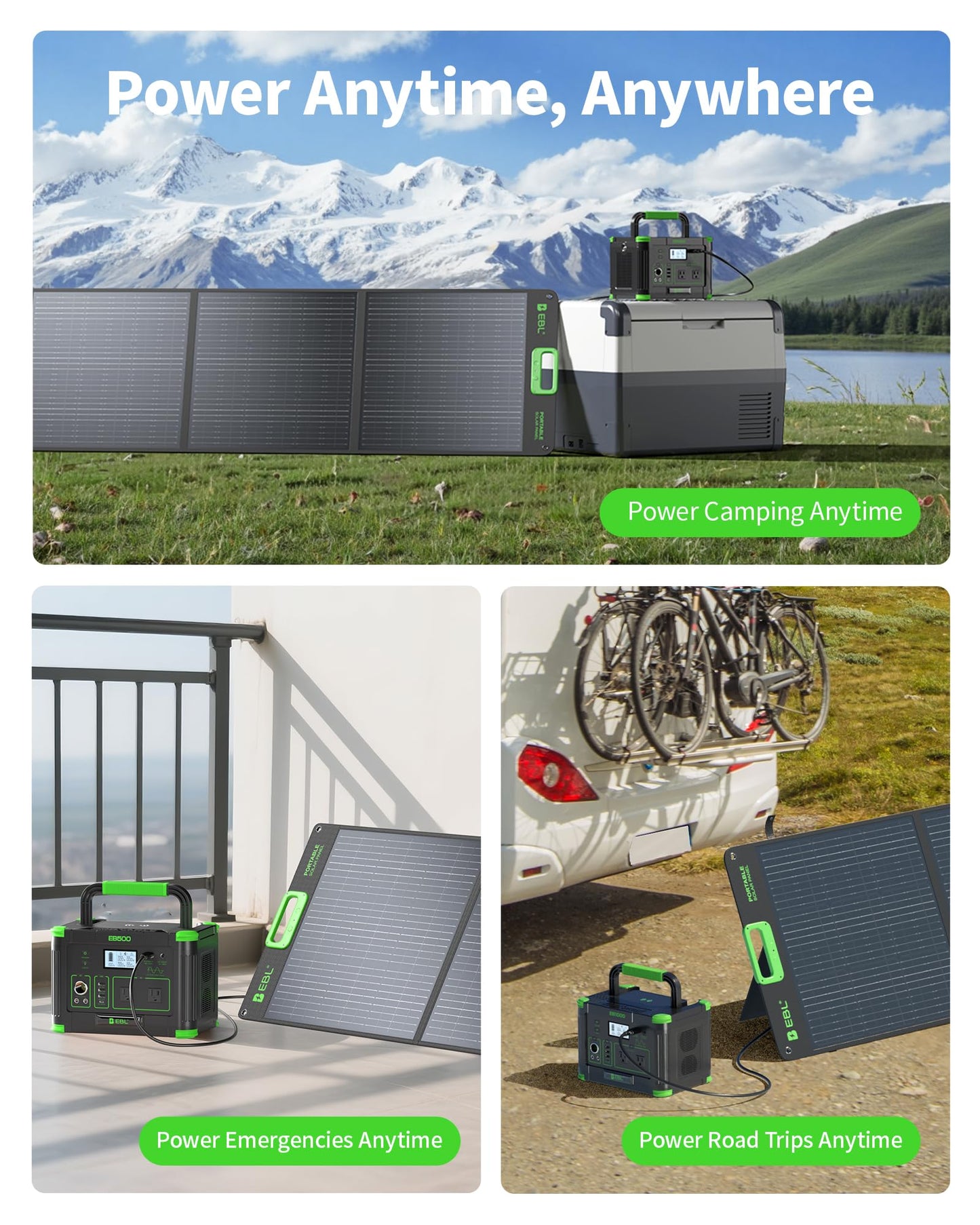 EBL 200W Portable Solar Panel, Foldable IP65 Waterproof 200 Watt Solar Panel with MC-4 Anderson Output Connector, w/ 4 Kickstands for RV, Camping, Blackout