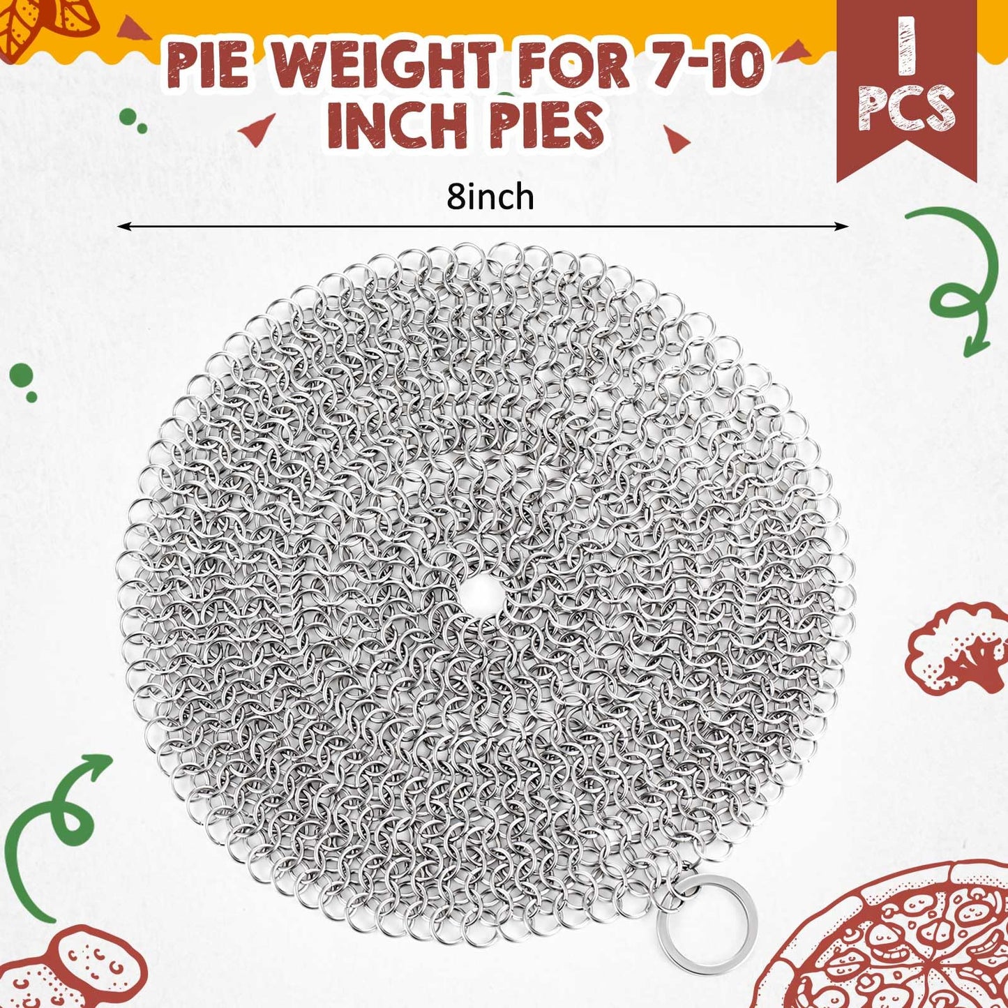 Patelai 1 Pcs Stainless Steel Pie Weight with 50 Pcs Disposable Parchment Paper for Baking Universal Fit for 7-10 Inch Pies Round Metal Chain Dishwasher Safe Durable for Blind Dough Kitchen Cooking