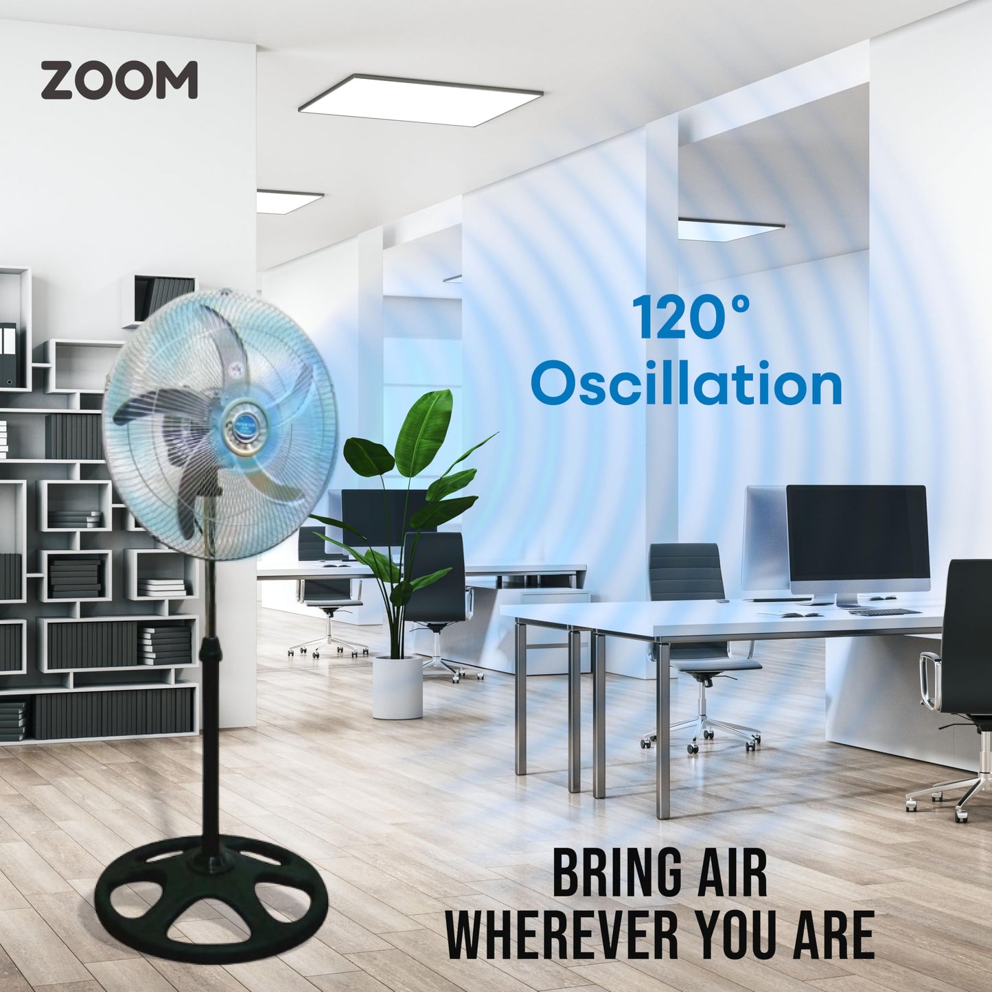 ZOOM 2 Packs 3850CFM 18inch 2in1 Modern Industrial Floor and Stand Fans Aluminum Blades 3 Speeds Oscillation Adjustable Heights for Livingroom, Dining Room, Bedroom, Dorms, Garage and Kitchen