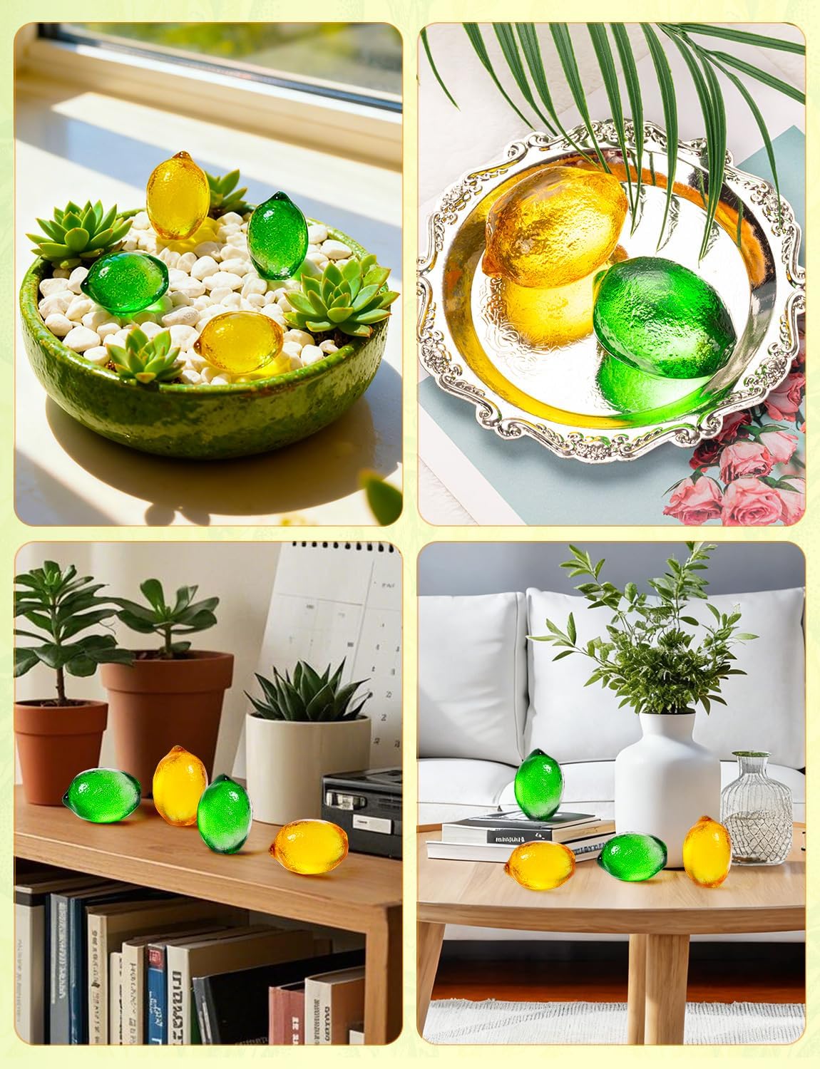 Skiennix Glass Lemon Figurine Collectibles - 2-Inch Decorative Fruit Ornaments for Home & Office