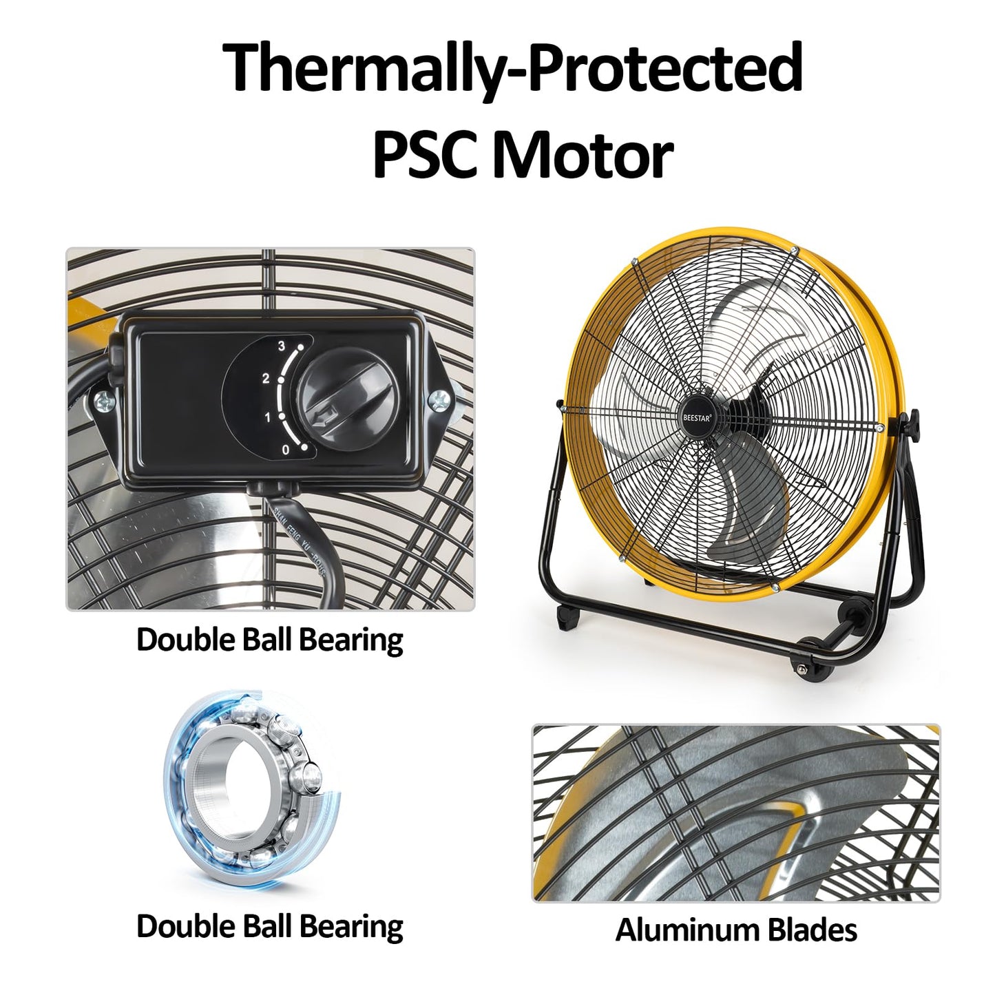 BEESTAR 24 Inch Industrial Drum Fan, High Velocity Heavy Duty Metal Fan 8800CFM 3 Speed 360° Tilt 1/3HP Motor Larg for Garage,Warehouse,Greenhouse,Shop,Workship,Basement (24 INCH)