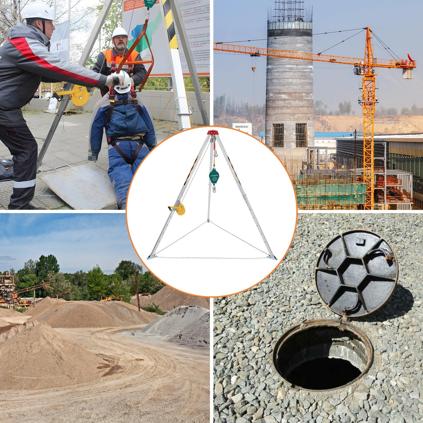 Confined Space Tripod Rescue System, 1200 LB Winch Space Tripod Kit with Self-Locking Safety, Adjustable Legs & 49 Ft Cable for Well, Sewer