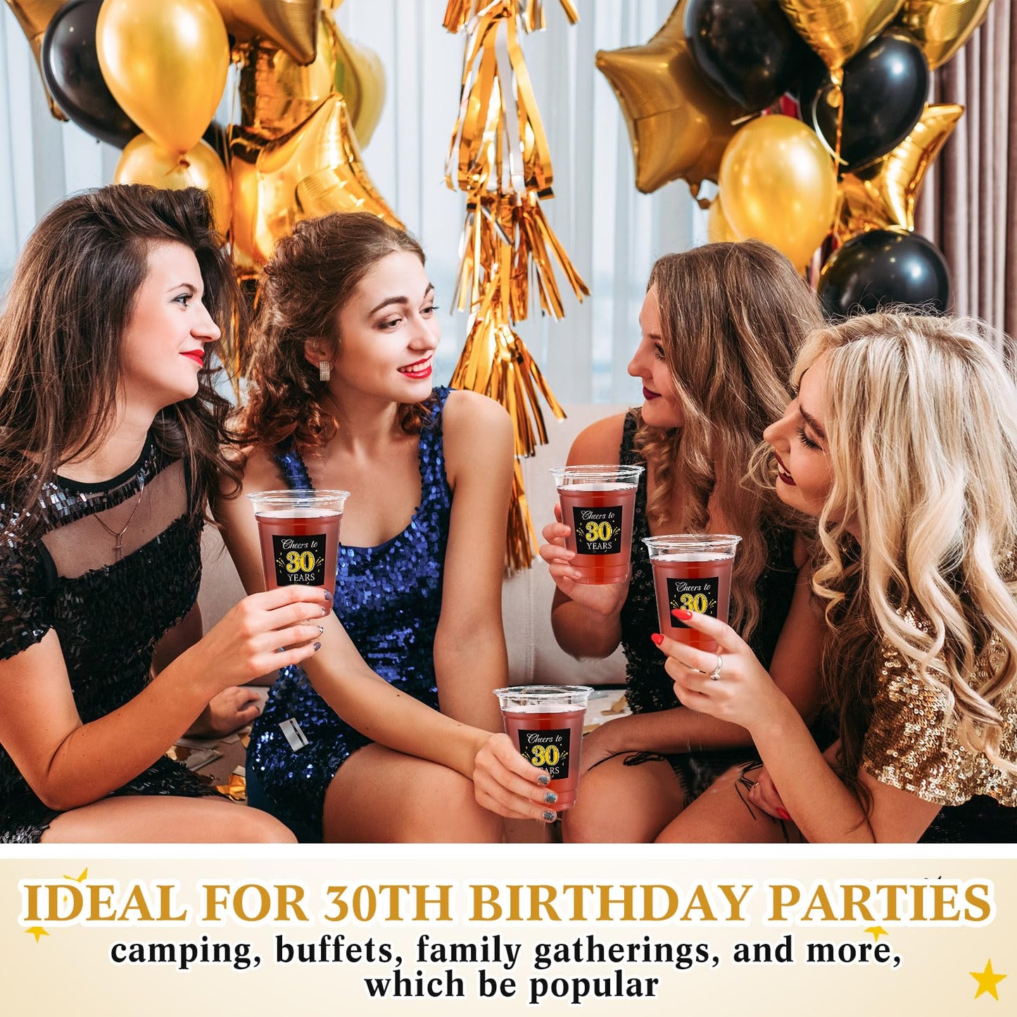 Funnymoom 100 Pack 30th Birthday Cup 12 oz Cheers to 30 Years Happy Birthday Disposable Clear Plastic Cups for Him Men Women Wedding Anniversary Decorations Party Favors