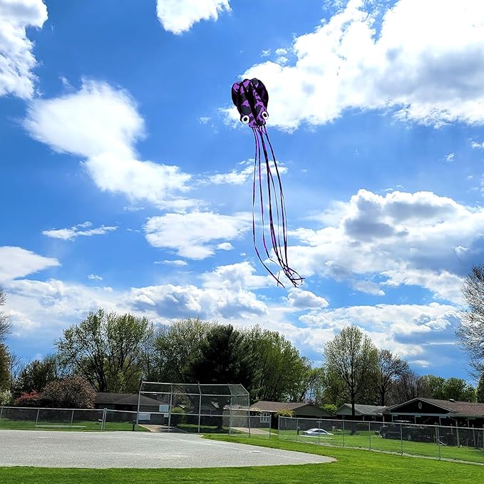 Octopus Kites for Kids & Adults Easy to Fly, 24”x 158” Large Soft Kite Kit for Boys and Girls, Single Line 3D Beach Kite Set for Teens,Perfect for Outdoor Activities