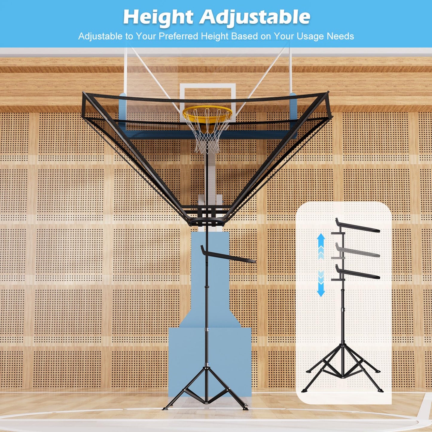2026 Upgraded Basketball Rebounder, Adjustable Height Basketball Return Attachment with 180° Rotating Track, Basketball Shot Trainer Rebounder with Net Return System, Easy Assembly & Storage