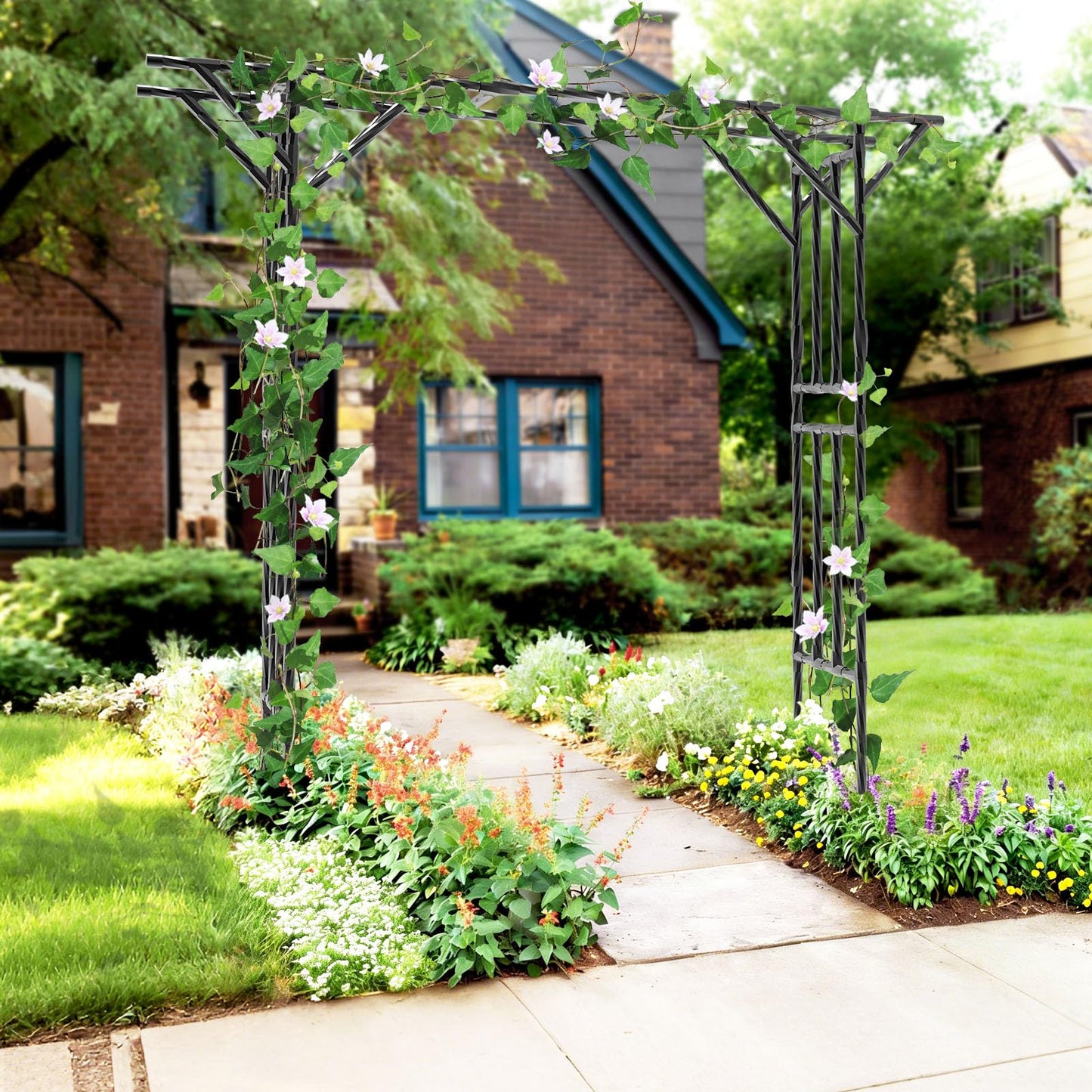 Trellume Garden Arch Trellis - 106.3" L×106.3" H Extra Large Flat Top Arbor Trellis with Coated Steel Pipe, Trellis for Climbing Plants Outdoor, Heavy Duty Abor Archway for Wedding Decor(25MM Pipe)