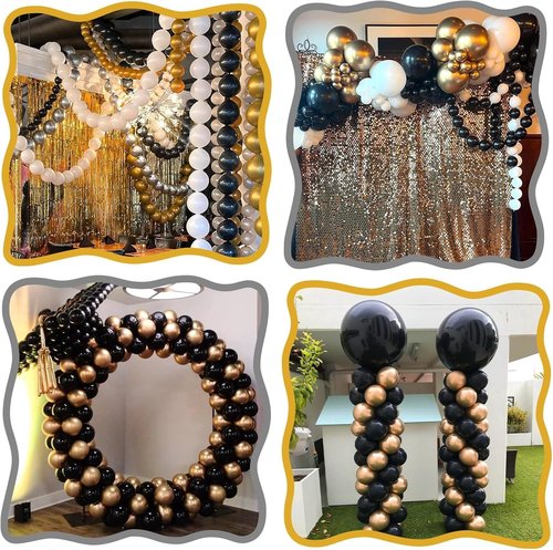 Black Gold Link Balloons - 60 Pcs 6-Inch Metallic Latex Balloons for Parties & Celebrations