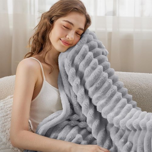 Bedsure GentleSoft Twin Blanket - Cozy Light Grey Fleece Throw for Couch, 60x80 Inches