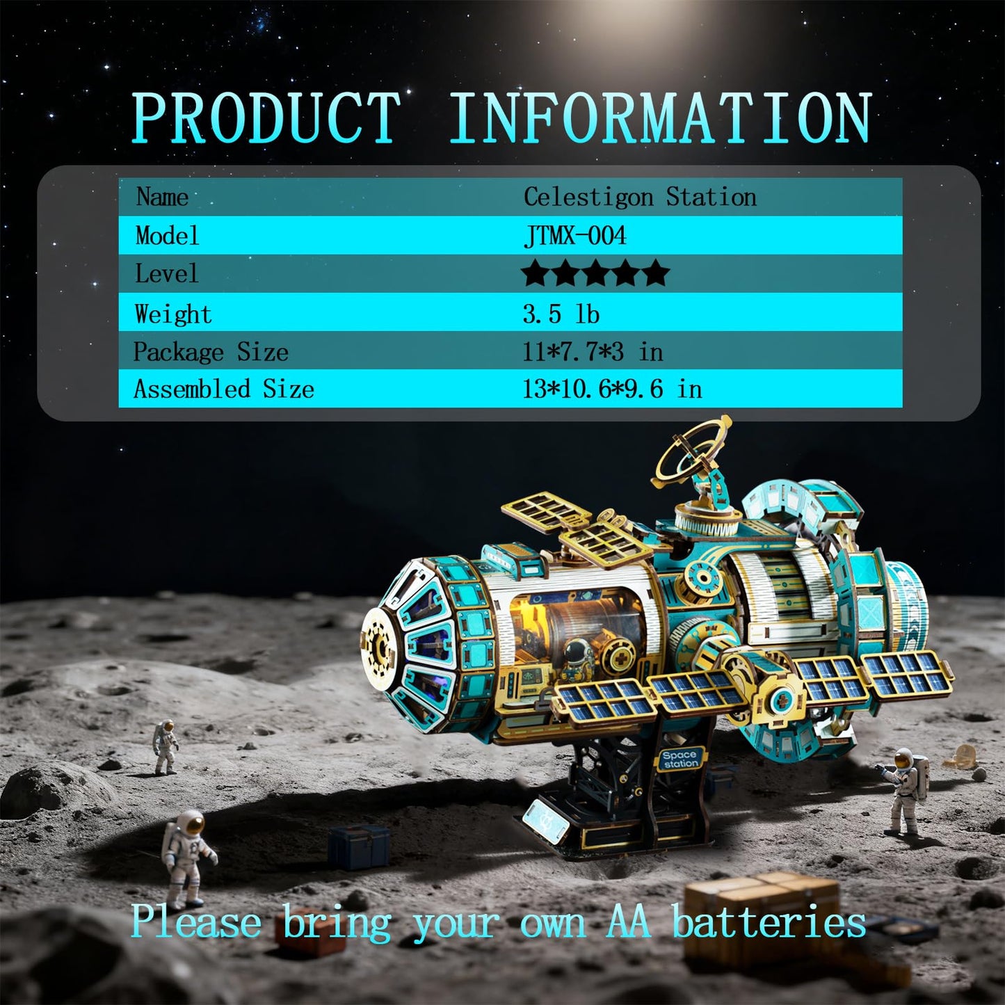 3D Wooden Puzzles for Adults - Space Station Mechanical Model Kit with Lights & Music, 511PCS Adult Wooden Puzzles, DIY Building Toy for Teen & Adults, Miniature House Kit for Birthday