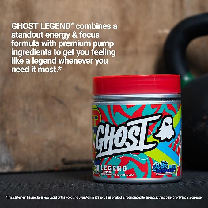 GHOST Legend Pre-Workout Powder, Blue Raspberry - 30 Servings ??Pre-Workout for Men & Women with Choline, L-Citrulline, & Beta Alanine for Energy & Focus