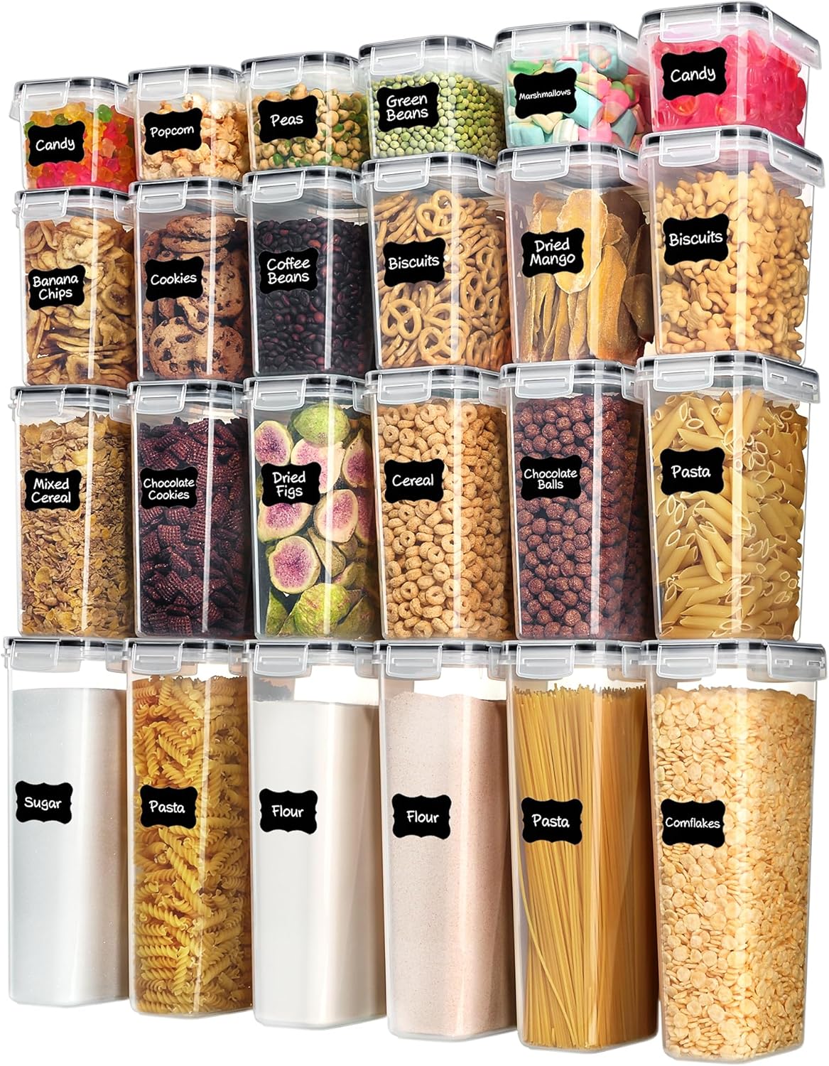Vtopmart Airtight Food Storage Containers - 24 Pcs BPA-Free Plastic Canisters for Kitchen Organization | Black