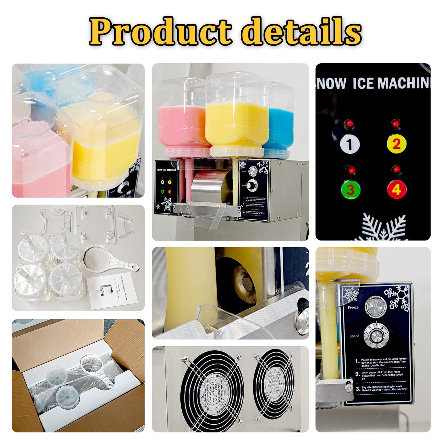 Kolice Commercial Shaved Ice Machine - 264 lbs/Day Snow Cone Maker with 4 Flavor Buckets, Automatic Ice Shaver for Restaurant Food Van Dessert Shop, Stainless Steel 750W