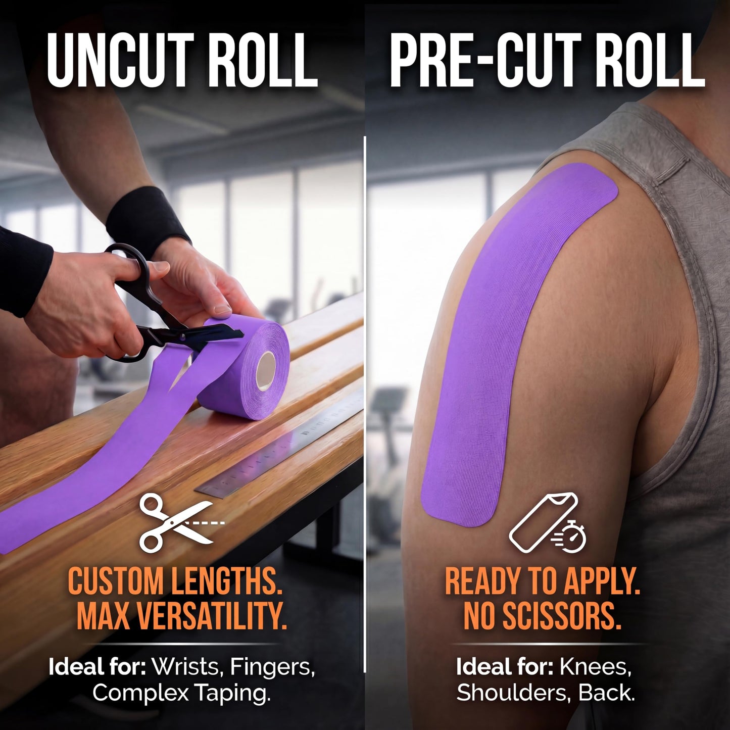 WINIOM Kinesiology Tape - Waterproof Athletic Sports Tape for Knee, Shoulder, Arm & Back Support | 3-5 Day Adhesion, Hypoallergenic & Latex-Free + Taping Guide (Uncut, 2" x16.4ft Roll, Indigo Purple)