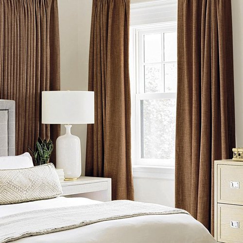 MIULEE Blackout Linen Curtains - 100% Thermal Insulated Room Darkening Drapes | Brown, 52 x 72 Inch (2 Panels)