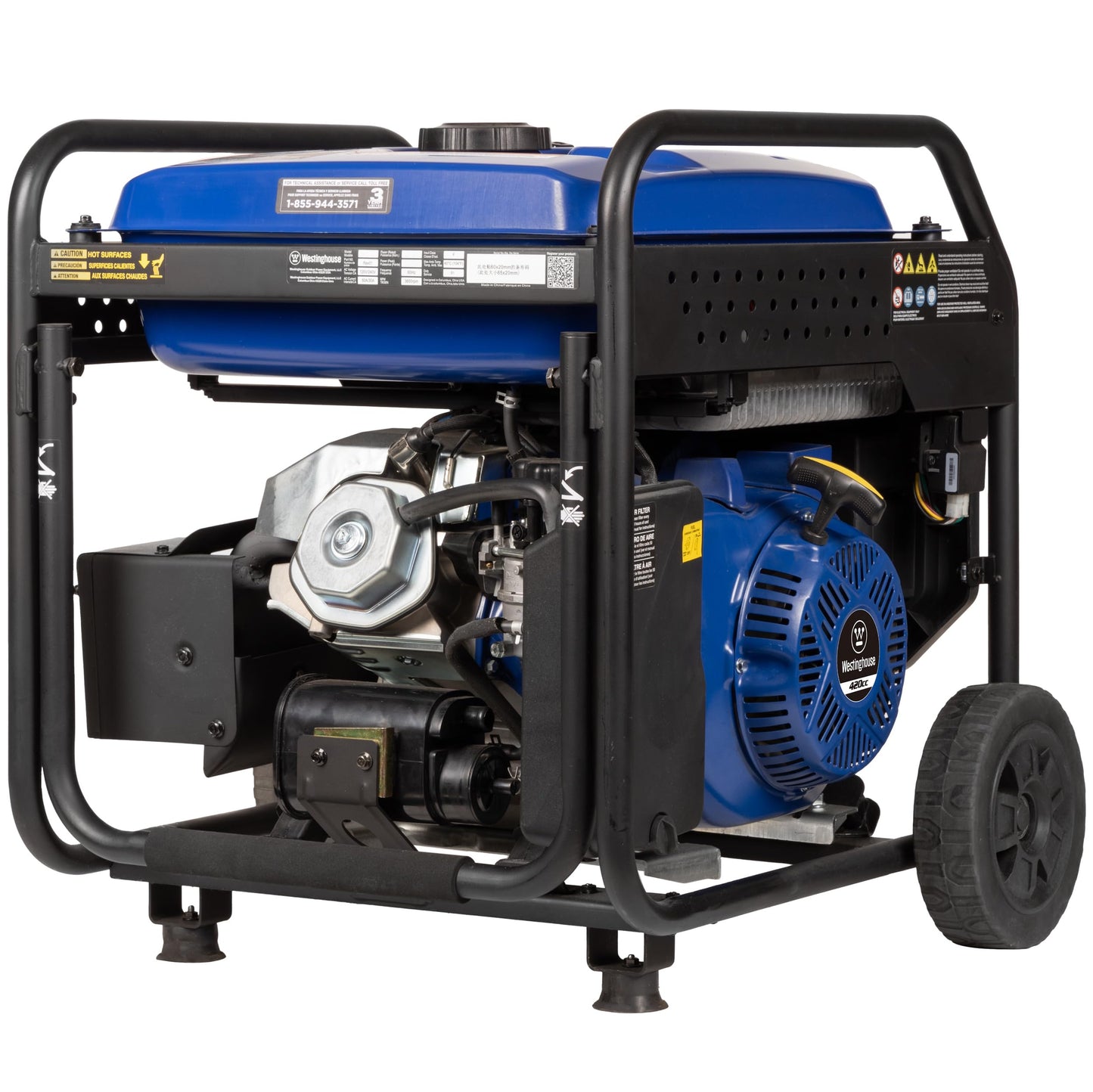 Westinghouse 10000 Peak Watt Portable Open Frame Inverter Generator, Remote Electric Start with Auto Choke, Transfer Switch Ready, Gas Powered, CO Sensor
