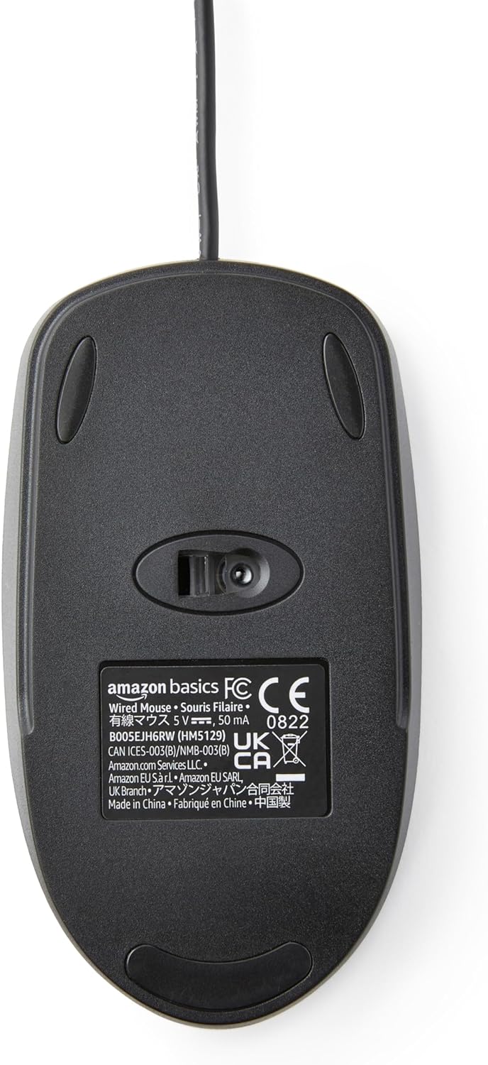 Amazon Basics 3-Button Wired USB Mouse - Design, Black