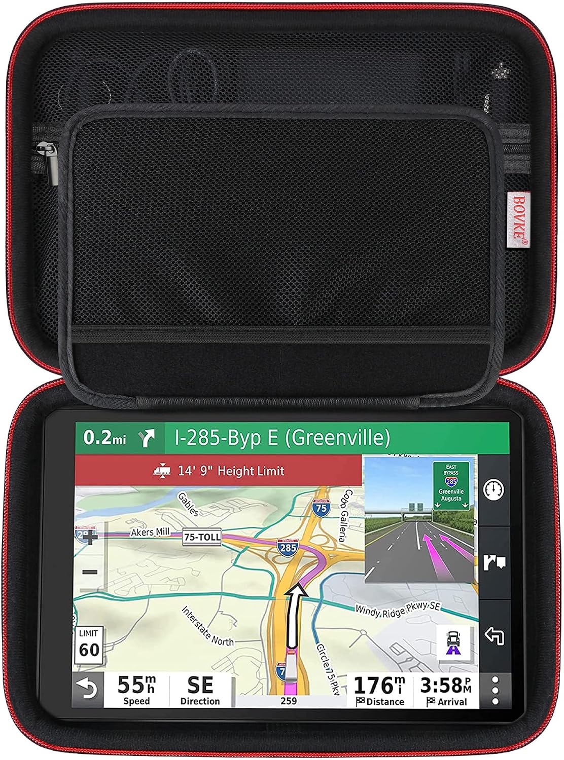 BOVKE 10-inch OTR1000 OTR1010 1090 Hard Carrying GPS Case for Garmin Dezl / / RV GPS Navigator System, Mesh Pocket