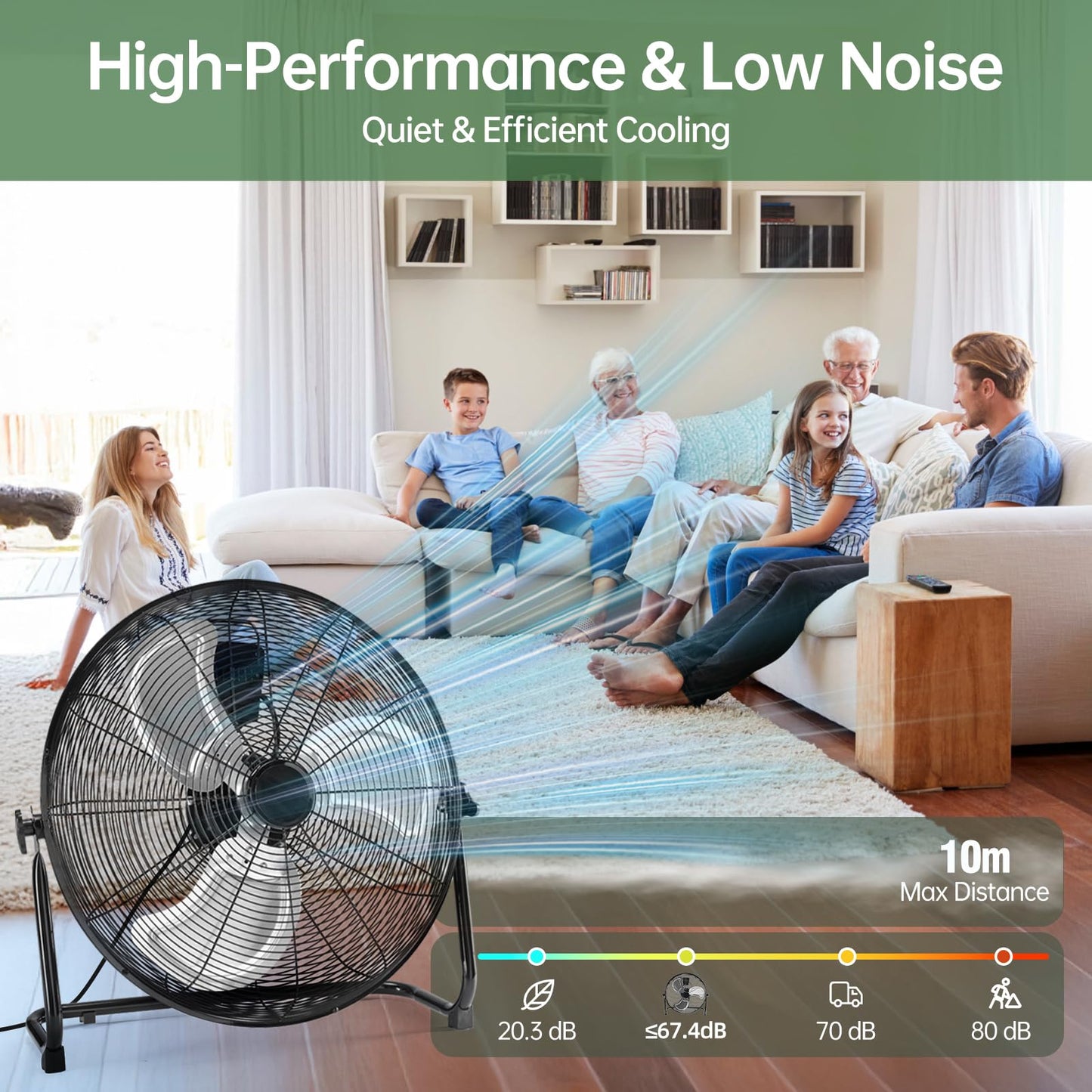OLIXIS 20'' Industrial High-Velocity Floor Fan, 3-Speed Metal Fan with Carry Handle, Quiet Standing Drum Fan with 120° Adjustable Tilt, Max 3522 CFM for Garages, Workshops, Large Commercial Spaces