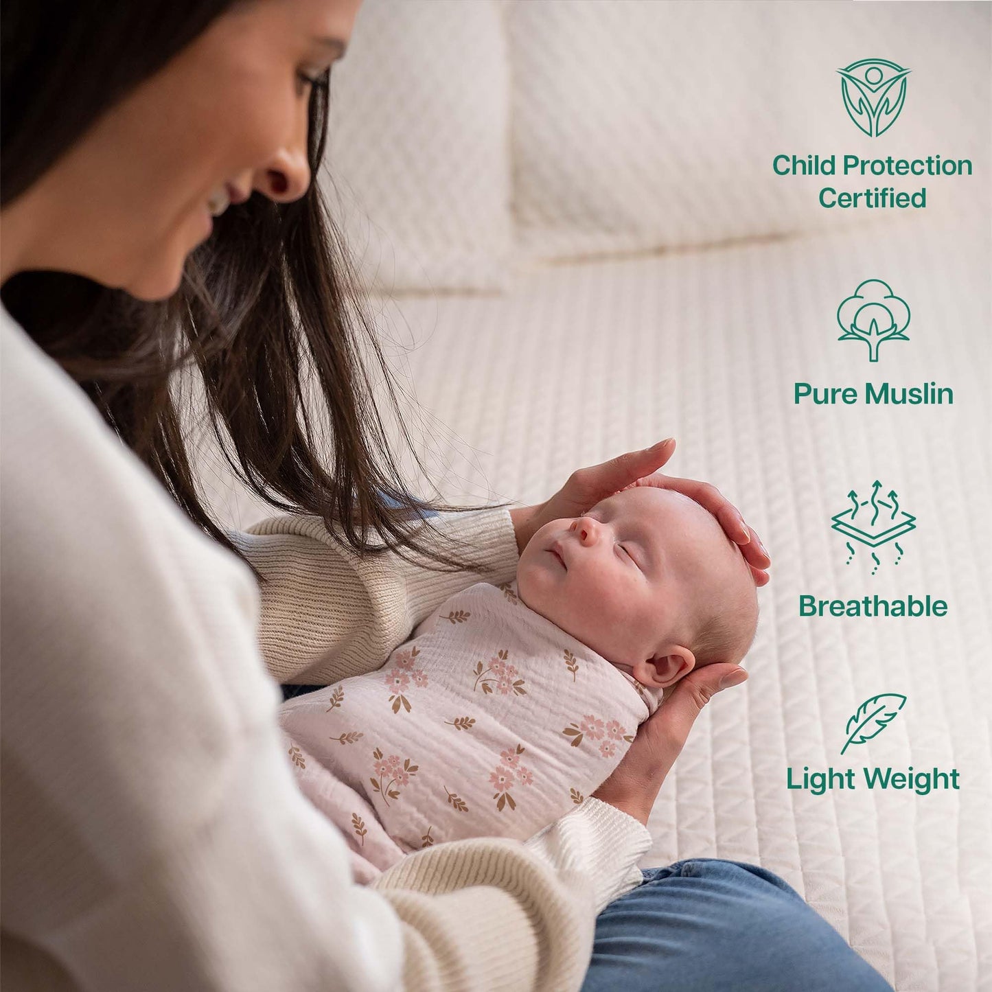 MiFlor Muslin Swaddle Blankets 2 Pack – 47" x 47" Soft & Breathable Muslin Baby Blanket for Newborns, Large Swaddle Blanket for Sleeping, 100% Cotton, Multi-Use Baby Swaddling for Boys & Girls