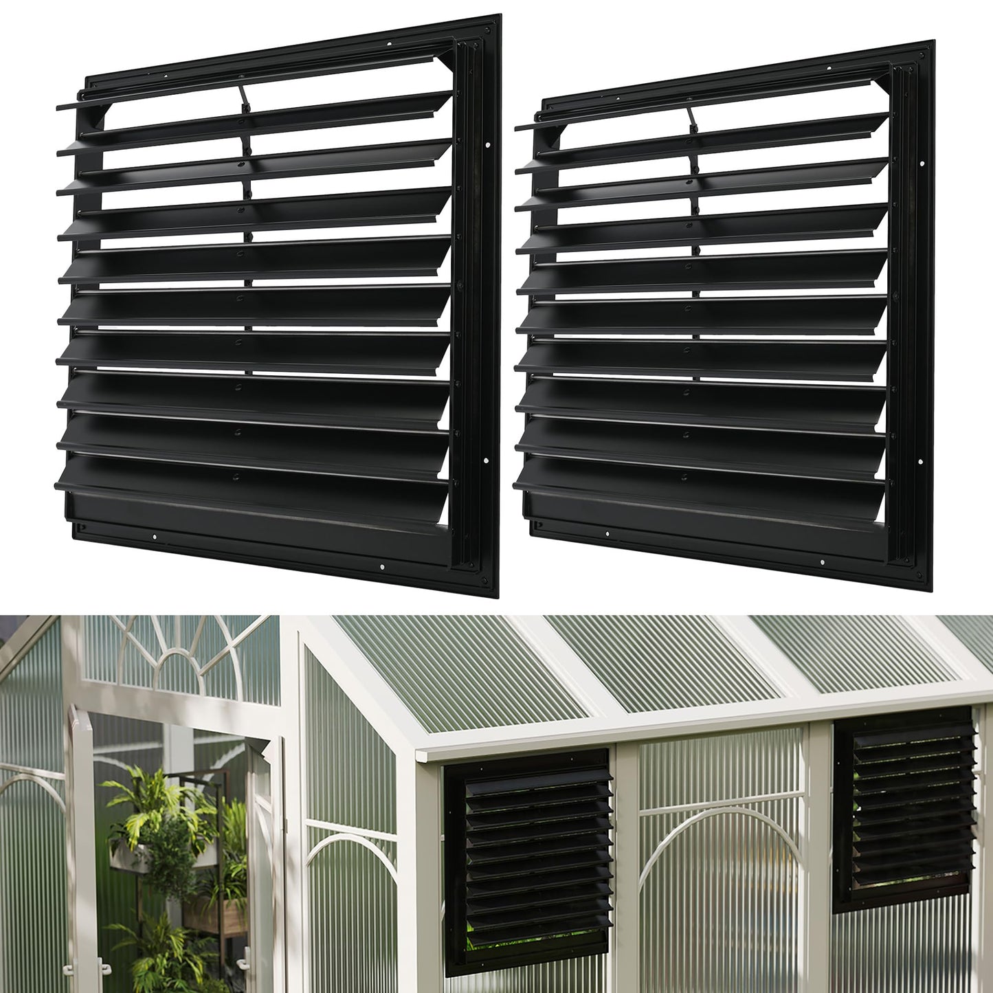AIWFL 20 Inch Aluminum Automatic Gravity Shutter Louver Vent, 2 Pack Square Automatic Exhaust Shutter Louver Vent for Greenhouses, Garages, Attics, Workshops, Barn