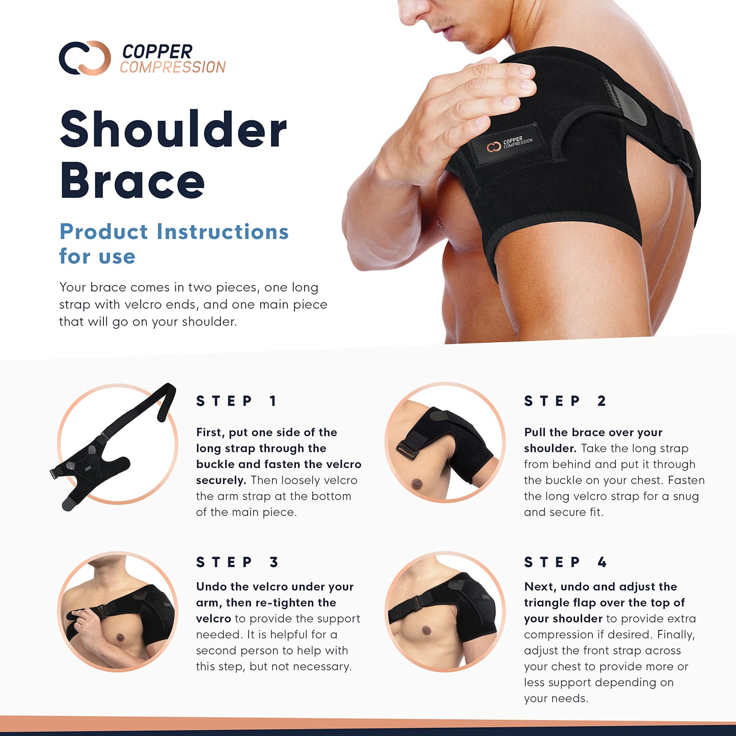 Copper Compression Recovery Shoulder Brace - Immobilizer for Torn Rotator Cuff, AC Joint Pain Relief, Dislocation, Arm Stability, Injuries, Tears - Adjustable Fits Men, Women - Black Plus Size - L/XL