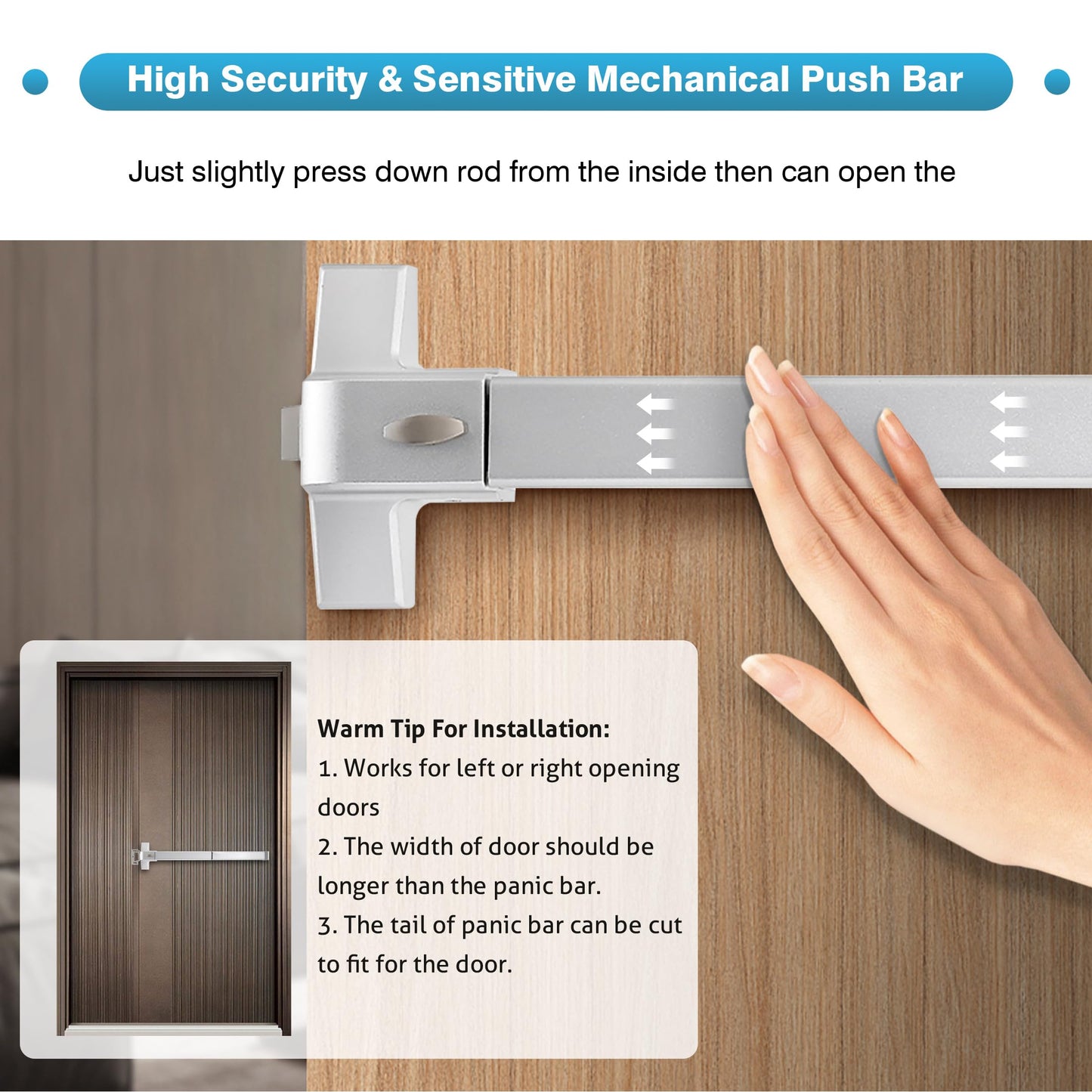 IRONWALLS Push Bar Panic Exit Device with Exterior Lever Keyed Alike, 2-Pack 27.5” Stainless Steel Panic Bar Lock Set for Commercial Door, Fire Emergency Exit Door Panic Hardware for Hotel, Hospital