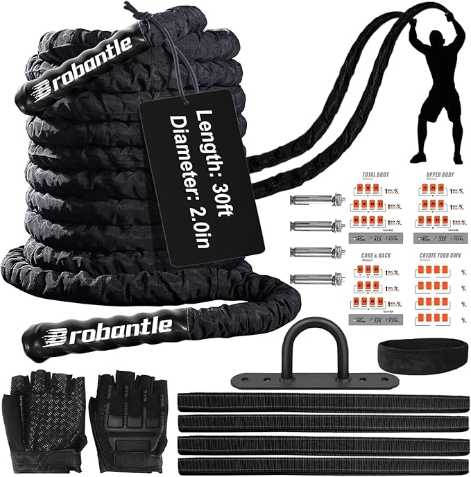 Battle Rope 1/1.26/1.5/2 Inch Diameter,Pink 30FT/40FT/50FT Exercise Workout Ropes for Home Gym Heavy Weighted Training Rope for Working Out