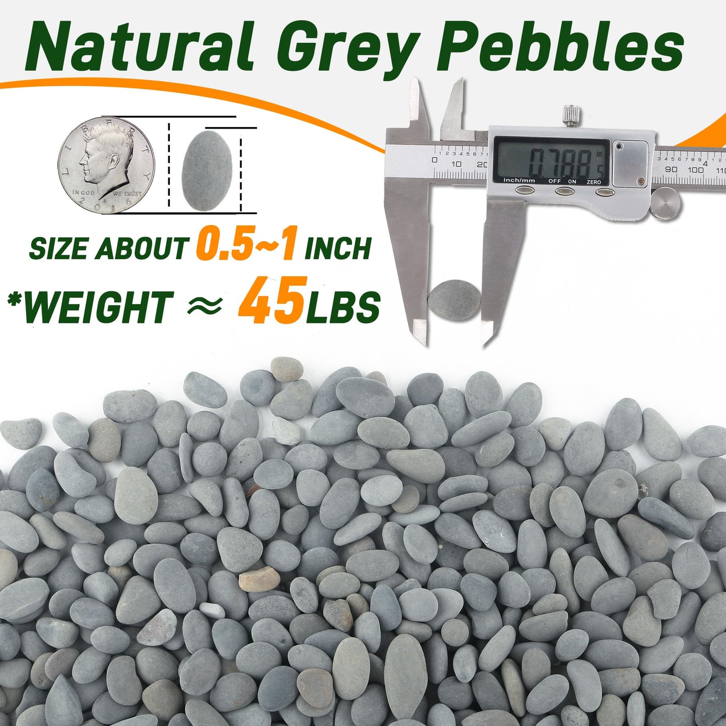 Quibbay 45 LB Mexican Beach Pebbles, 0.4-1 Inch Natural Unpolished Bulk Rocks, Decorative River Rocks for Landscaping Garden Paving Plant, Rocks for Walkways and Outdoor Decorative Stone, Grey