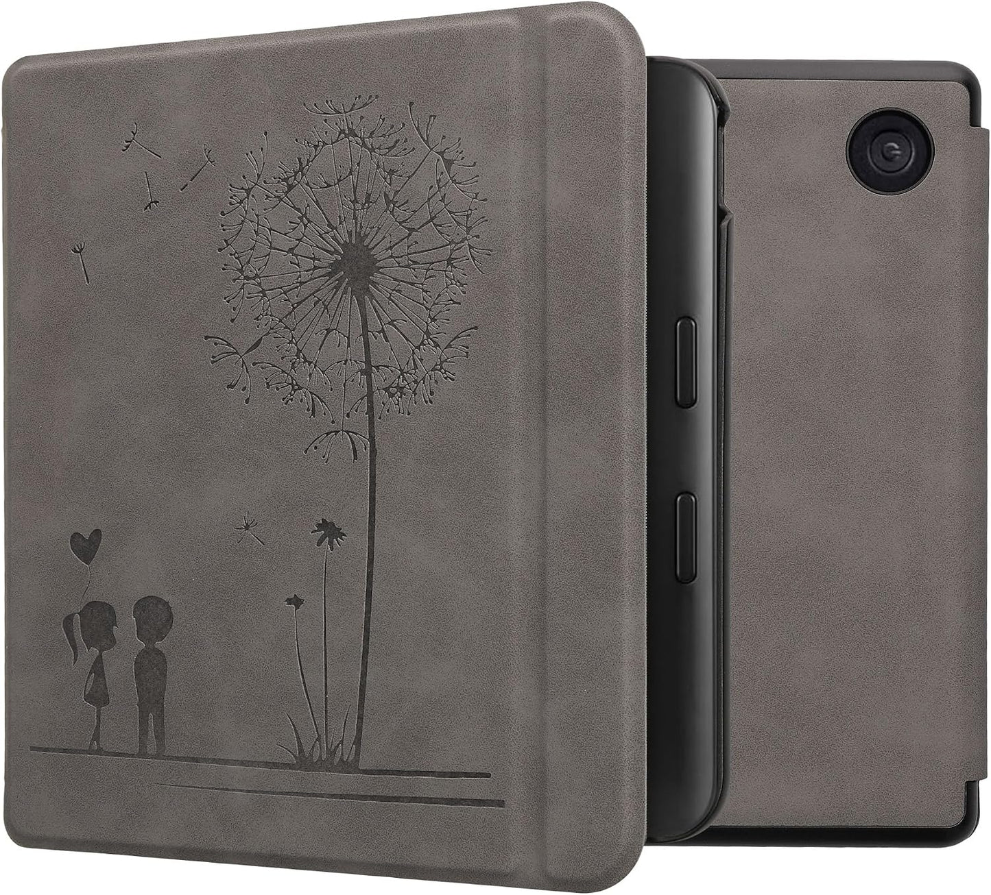 kwmobile Dandelion Love Grey Cover for Kobo Libra - Stylish eReader Case