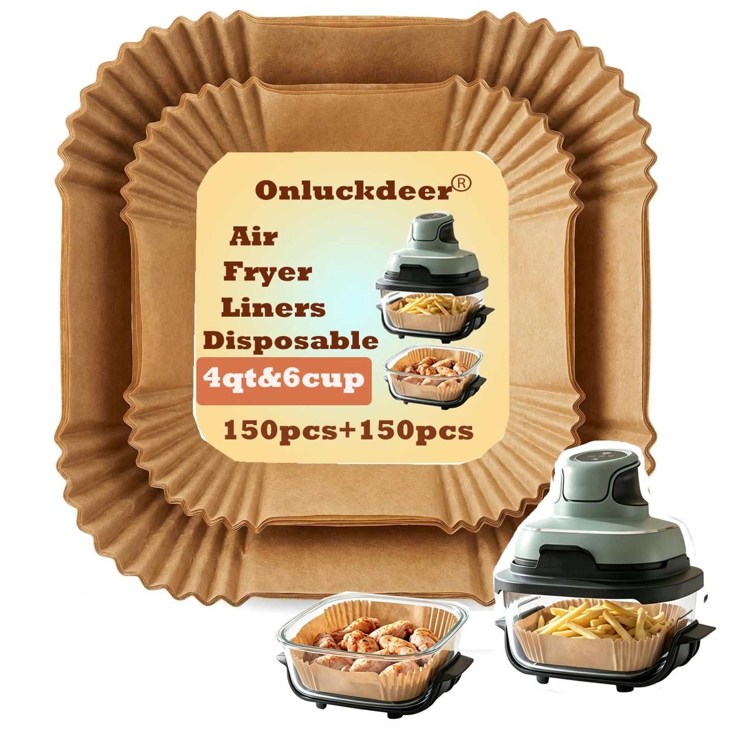 300 Pcs Disposable Air Fryer Liners for 4 QT &6 Cup,Compatible with Ninja Crispi.Non-Stick&Oil-Proof Food Grade Parchment Paper Liners for Frying,Baking(7.5 In+5.5 In)
