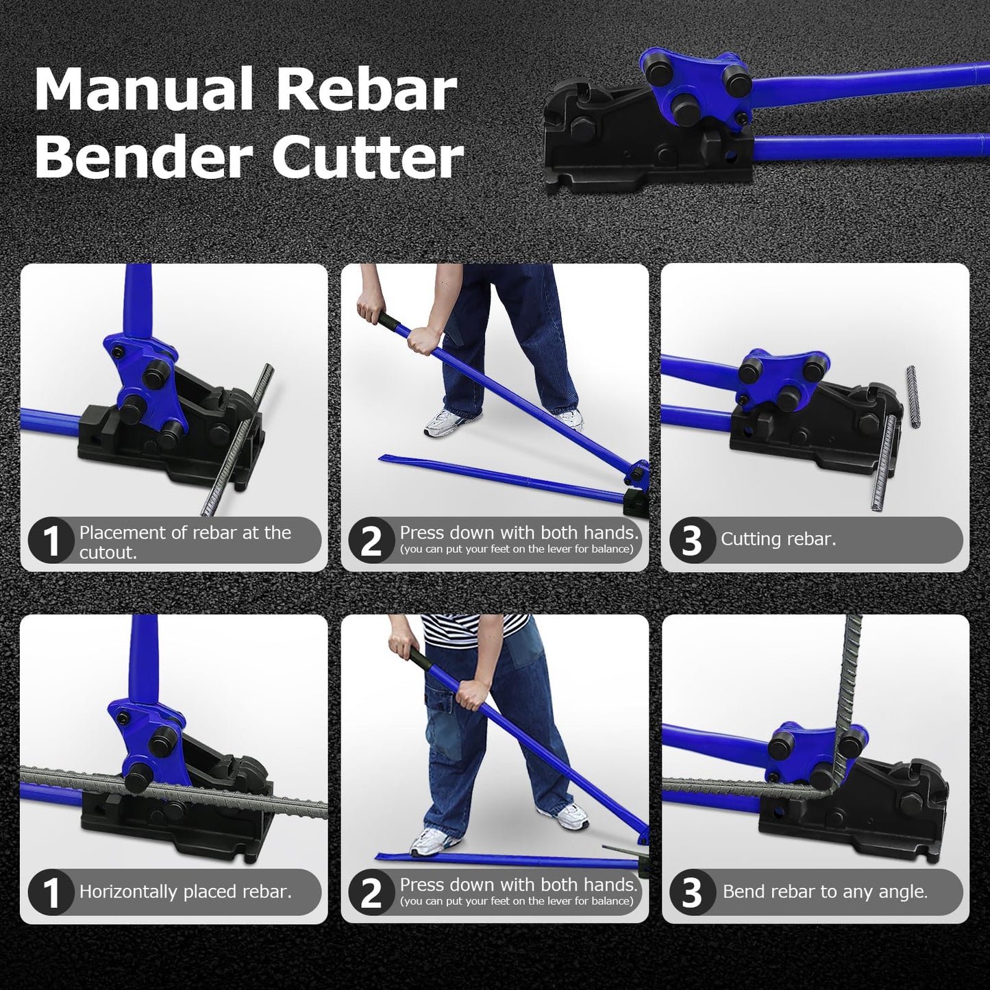 LOSCHEN Manual Rebar Cutter and Bender,for Construction Site and Home-use,Removable Rebar Shears, Rebar Bending Machine, Bending and Cutting Rebar up to 5/8 Inch (Blue)